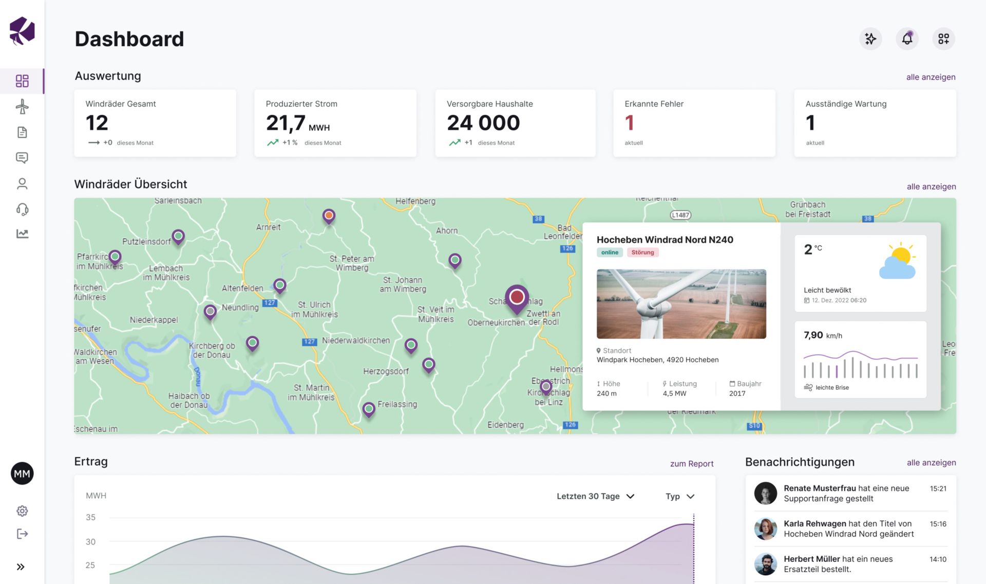 Screenshot einer Karte zur Visualisierung vernetzter Smart Products im Kontext von IoT-Lösungen.